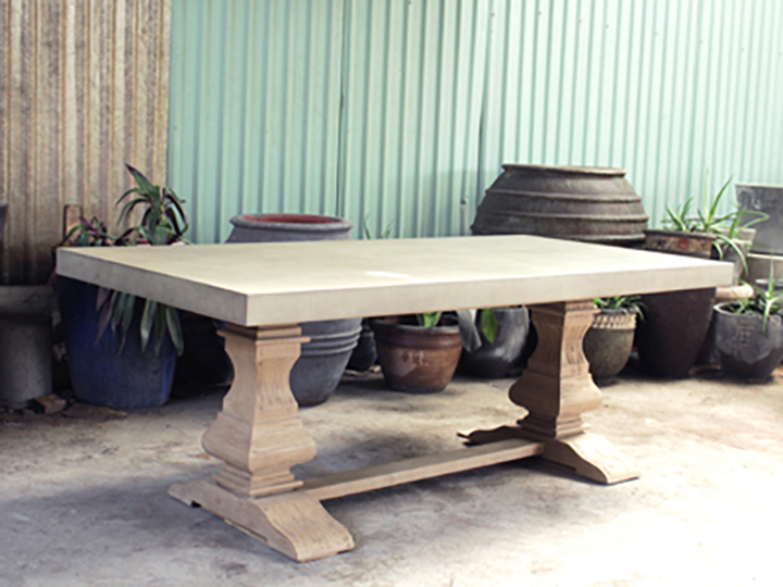 Sabine Trestle Concrete Dining Table  - Acacia Wood Leg