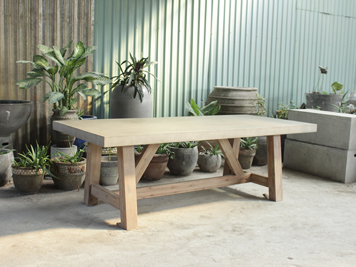 Alys Trestle Concrete Dining table 7′ - Steady Wood Legs