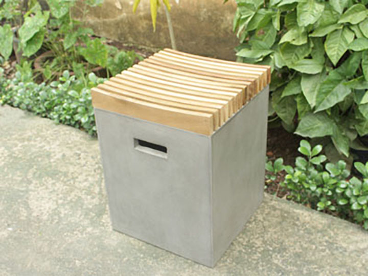 SQUARE CONCRETE SIDE TABLE - ACACIA WOOD TOP