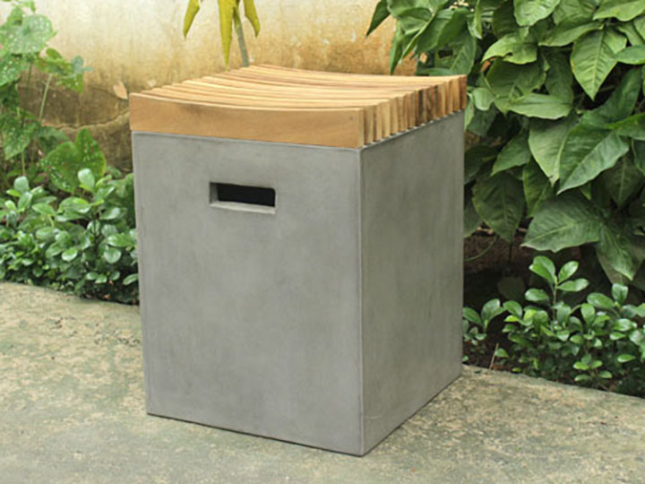 SQUARE CONCRETE SIDE TABLE - ACACIA WOOD TOP