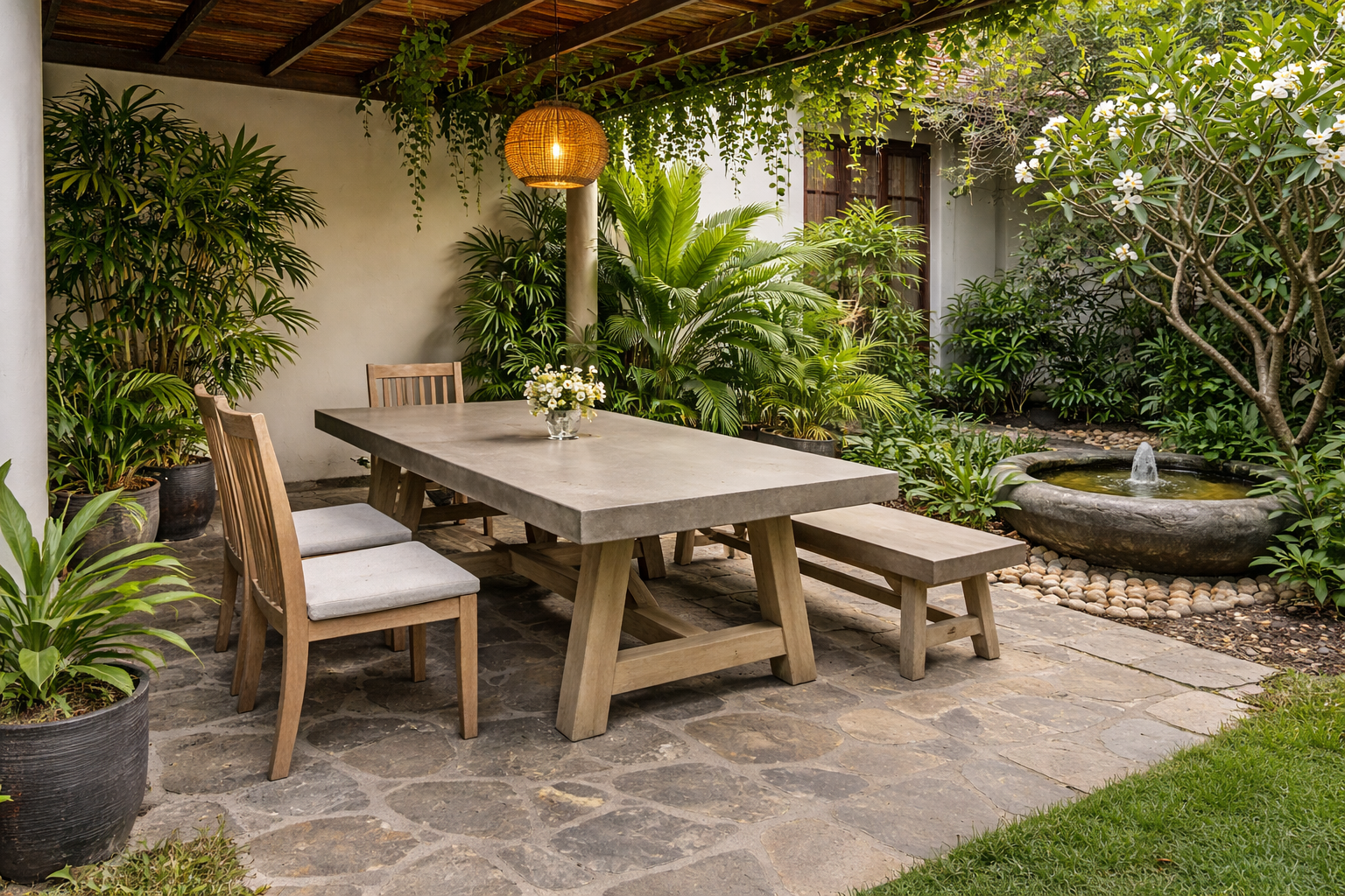 Alys Trestle Concrete Dining Table 8′ - Steady Wood Legs