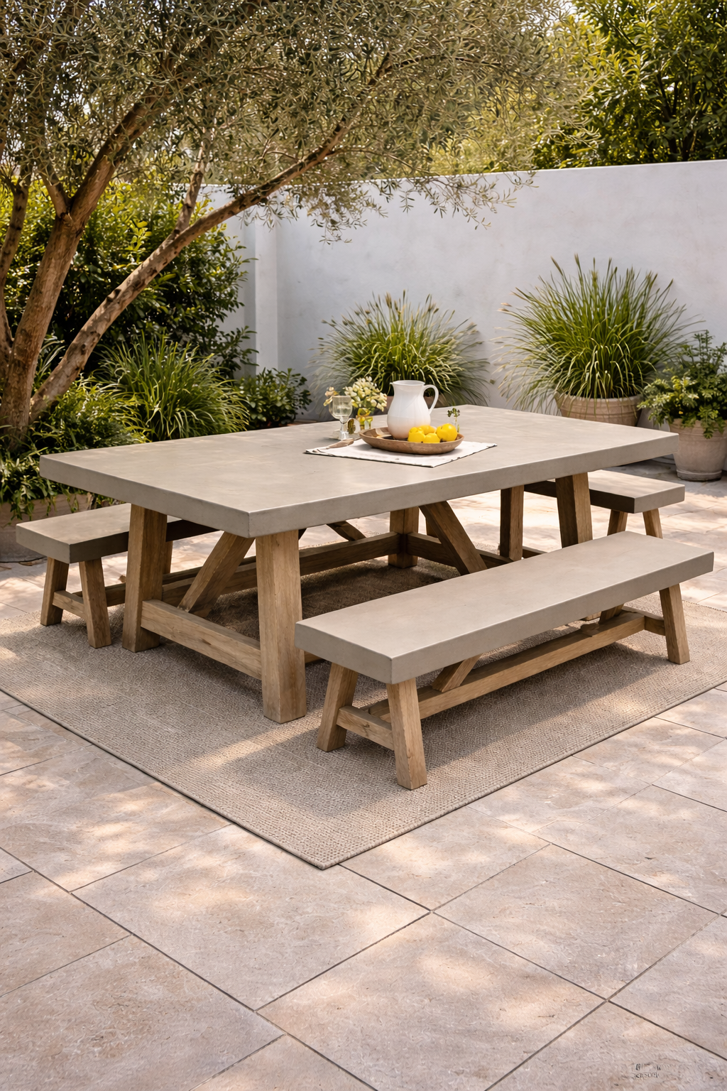 Alys Trestle Concrete Dining Table 8′ - Steady Wood Legs