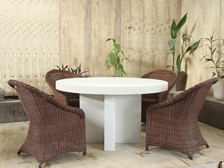 White Concrete Round Dining Table 54″ - Cross Base Design