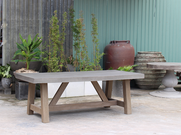Alys Trestle Concrete Dining table 7′ - Steady Wood Legs
