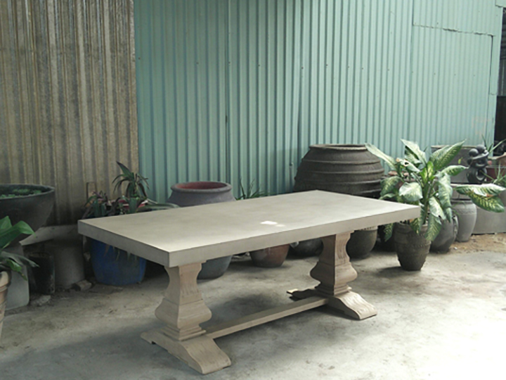 Sabine Trestle Concrete Dining Table  - Acacia Wood Leg