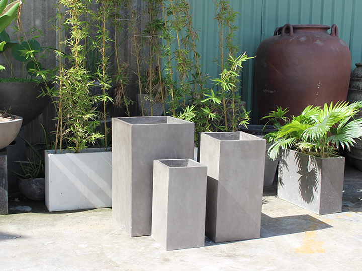 SET OF 3 LUXURY TALL SQUARE CONCRETE PLANTERS