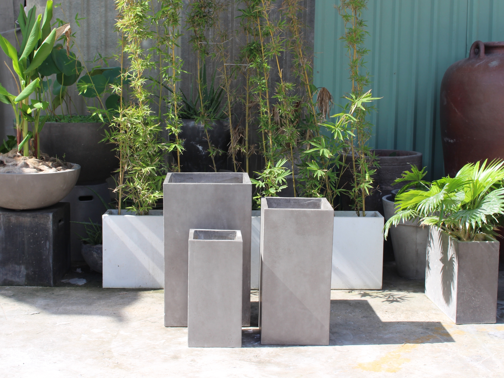 SET OF 3 LUXURY TALL SQUARE CONCRETE PLANTERS