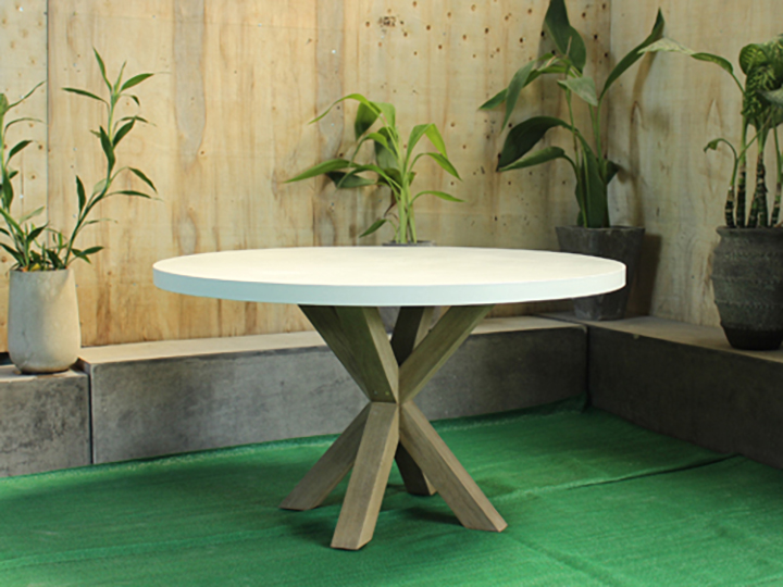 X-Design Wood Leg Round Concrete Dining Table 54″