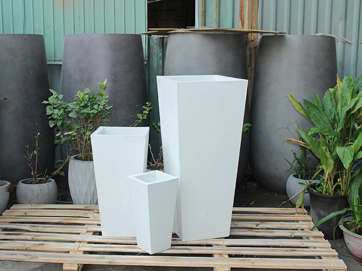 SET OF 3 LUXURY TALL SQUARE CONCRETE PLANTERS