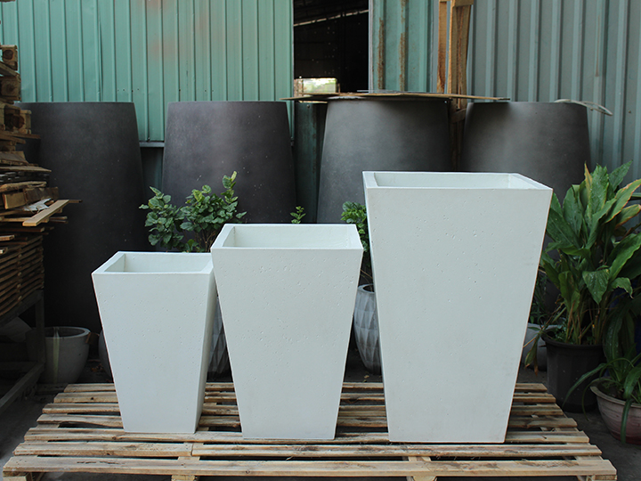 SET OF 3 LUXURY TALL SQUARE CONCRETE PLANTERS