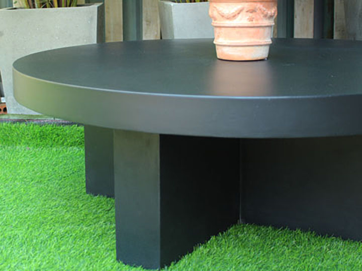 Modernist Concrete Round Coffee Table Cross Base