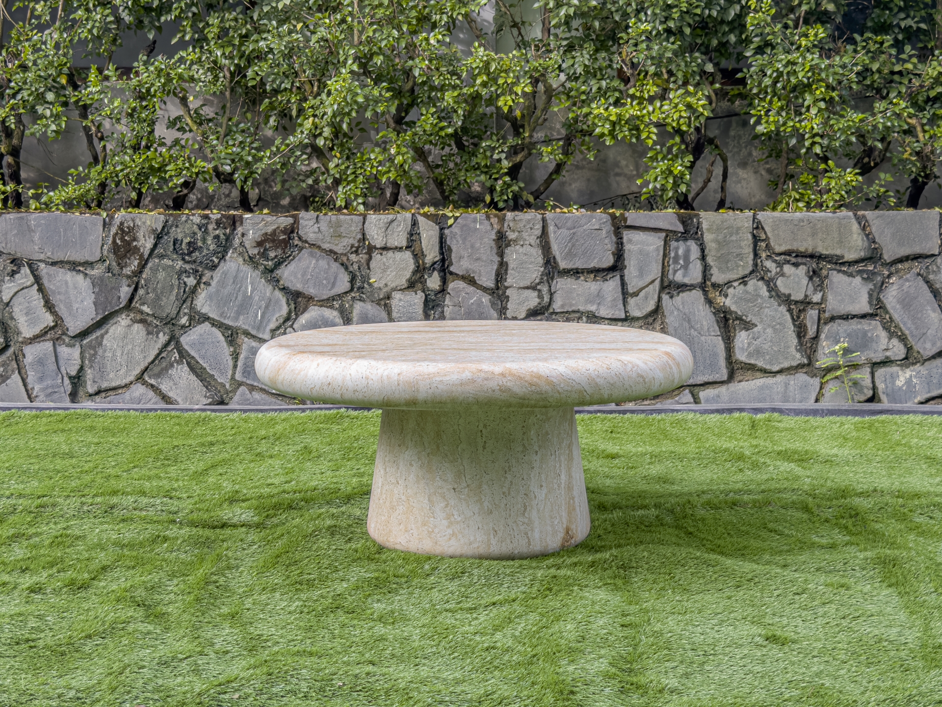 Travertine Base Round Concrete Coffee Table