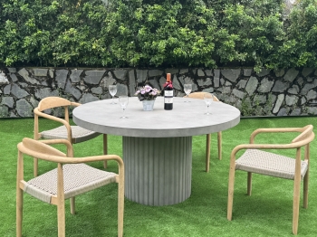 Fluted Base Round Concrete Dining Table