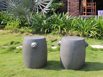 ROUND CONCRETE SIDE TABLE WITH LION FACE HANDLES