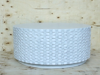 WOOD CRAVED DESIGN ROUND SIDE CONCRETE COFFEE TABLE