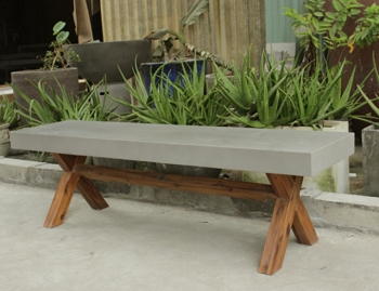 X legs Bench Concrete top /Acacia wood legs