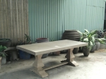 Sabine Trestle Concrete Dining Table  - Acacia Wood Leg