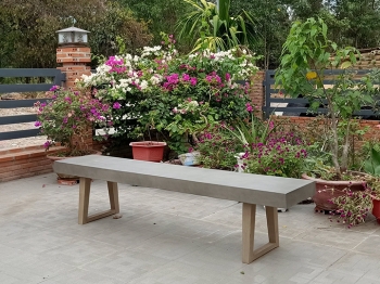 Maricca Concrete Bench - Wood Legs