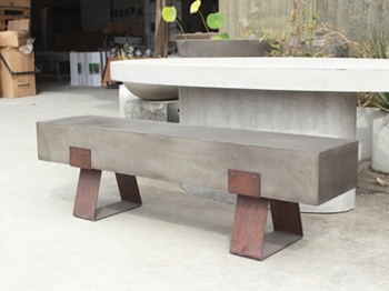 Thick Top Concrete Bench - Rust Iron Legs