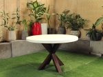 X-Design Wood Leg Round Concrete Dining Table 54″