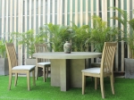 White Concrete Round Dining Table 54″ - Cross Base Design