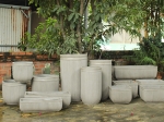 SET OF 3 LUXURY TALL ROUND CONCRETE PLANTERS WITH STRIPED DESIGN