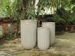 SET OF 3 LUXURY TALL ROUND CONCRETE PLANTERS WITH STRIPED DESIGN
