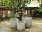 SET OF 3 LUXURY ROUND CONCRETE PLANTERS WITH STRIPED DESIGN
