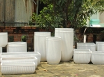 SET OF 3 LUXURY TALL ROUND CONCRETE PLANTERS WITH STRIPED DESIGN