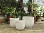 SET OF 3 LUXURY ROUND CONCRETE PLANTERS WITH STRIPED DESIGN