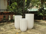 SET OF 3 LUXURY TALL ROUND CONCRETE PLANTERS WITH STRIPED DESIGN