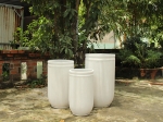 SET OF 3 LUXURY TALL ROUND CONCRETE PLANTERS WITH STRIPED DESIGN